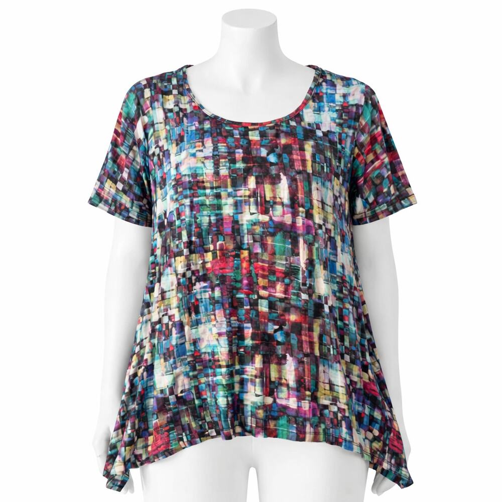 Cable & Gauge Women’s 2X Multicolor Abstract Print Swing Top